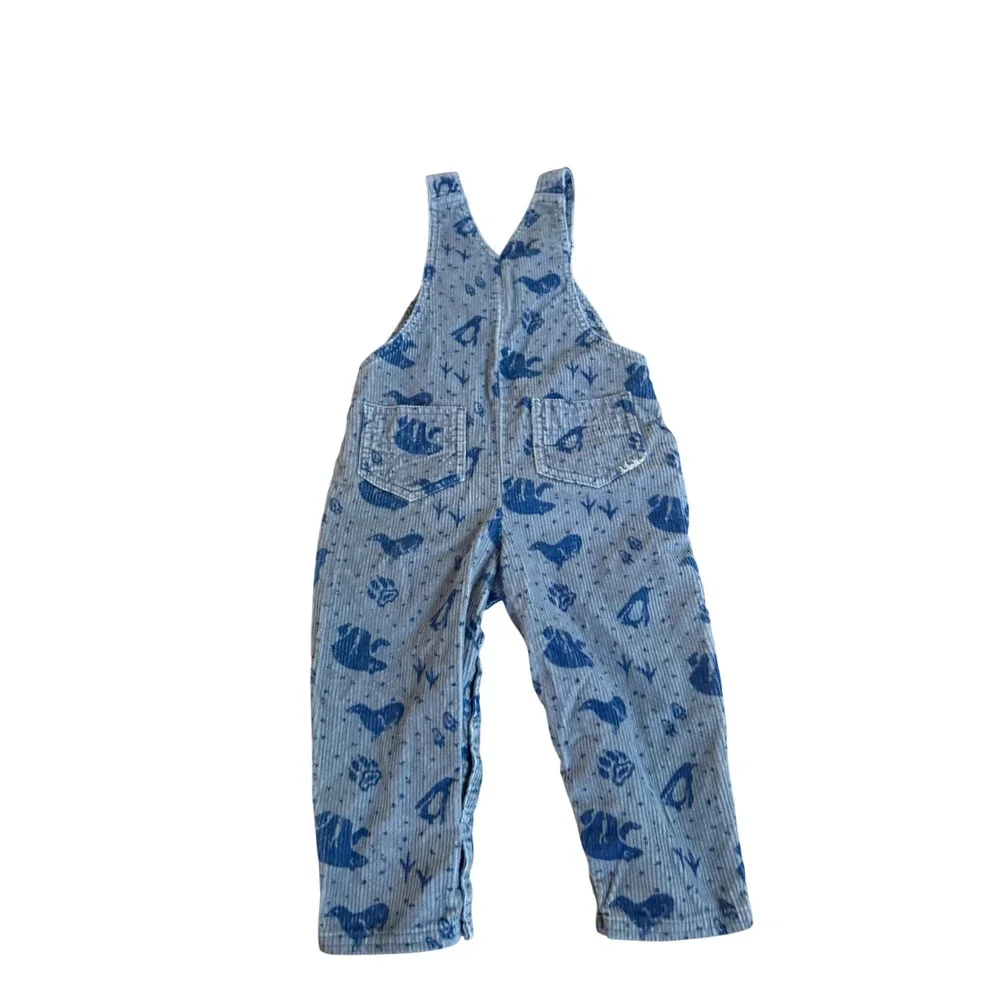 Gymboree Kids Gray Blue Corduroy Animal Print Overalls Vintage Size Small S